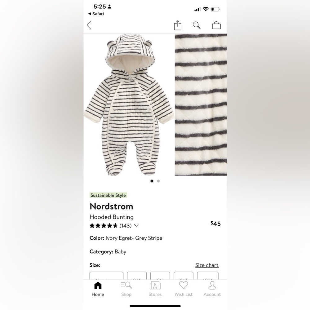 Nordstrom hooded bunting 0-3 months